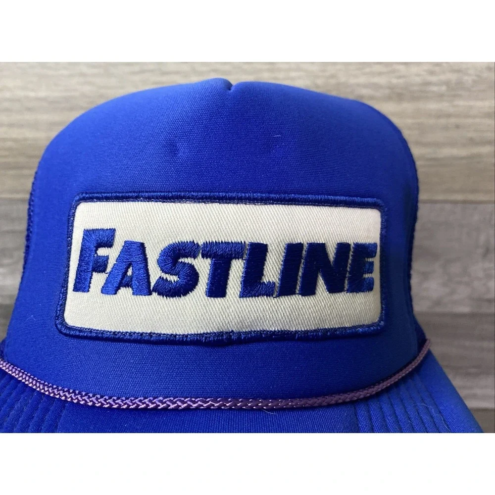 Vintage Nissin Fastline Trucker‎ Hat Royal Blue Mesh Snapback Racing Cap Foam